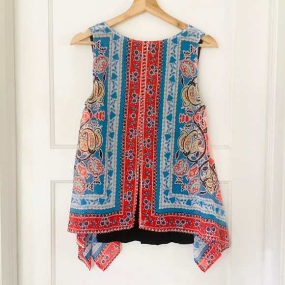 AB Studio Bandana Handkerchief Top Paisley Layered Red White Blue M Cowgirl Boho - Picture 8 of 9